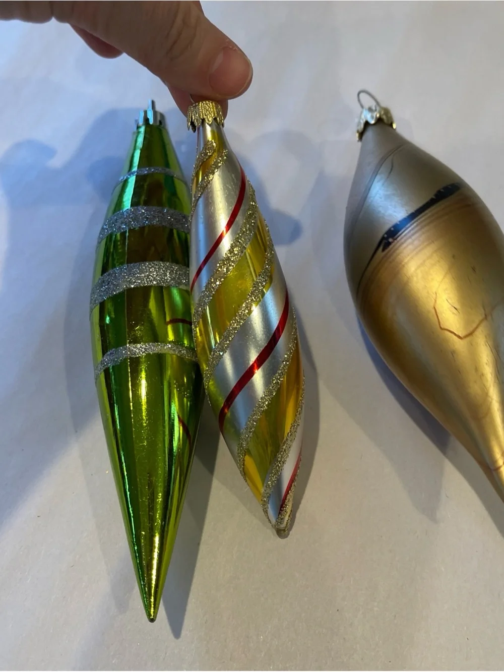 Lot of 3 Vintage Tall/Long/Skinny Teardrop Icicle Glass Christmas Ornaments